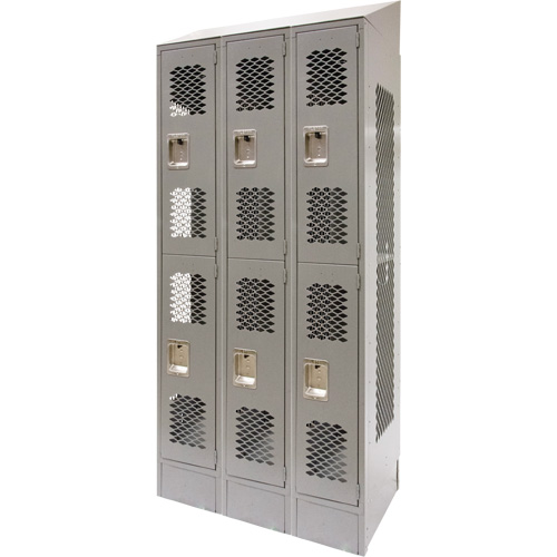 Vented Lockers, 2 -tier, Bank of 3, 36 x 18" x 88", Steel, Grey, Knocked Down, Perforated Par Equipment