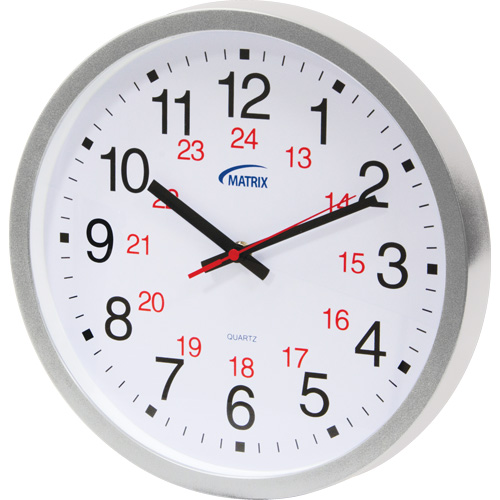12/24 H Clock, Analog, Battery Operated, 12", Silver Par Equipment