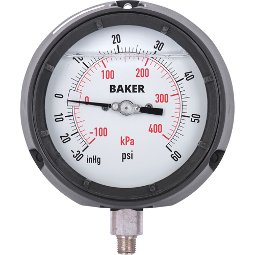 Manom&egrave;tre,  4-1/2", 30"-0-60 psi, Fixation inf&eacute;rieure, Analogique rempli de liquide Par Equipment