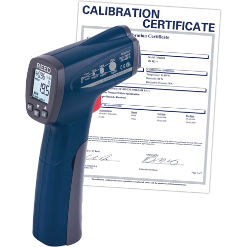 Thermom&egrave;tre &agrave; infrarouge avec certificat de calibration, -25,6°- 752° F ( -32° - 400° C ), 12:1, &eacute;missivit&eacute; Ajustable Par Equipment