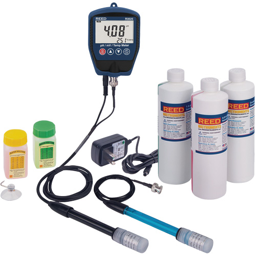 Trousse de pH/mV-m&egrave;tre R3525 avec &eacute;lectrode de potentiel redox, solution de pH/conductivit&eacute; et adaptateur de courant Par Equipment