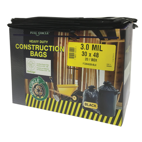 Contractor Liners, Strong, 30" W x 48" L, 3 mils, Black, 113.56 L (30 Gal.) Capacity Par Equipment