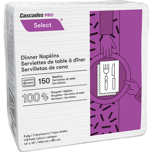 Serviettes de table &agrave; plis 1/8 Pro Select, 2 pli, 15" x 16" Par Equipment