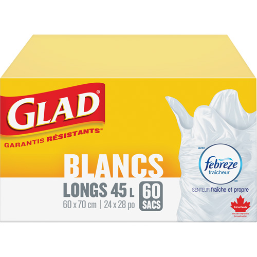 Tall 45L Febreze Garbage Bags, Regular, 24" W x 28" L, White Par Equipment