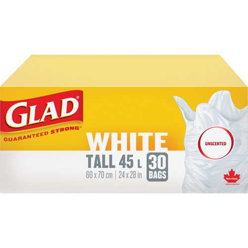 Tall 45L Unscented Garbage Bags, Regular, 24" W x 28" L, White Par Equipment
