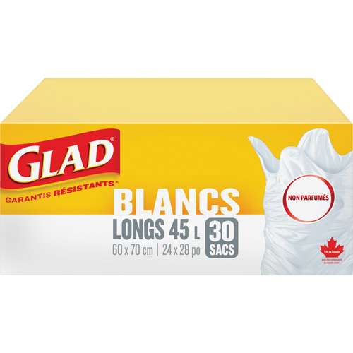 Tall 45L Unscented Garbage Bags, Regular, 24" W x 28" L, White Par Equipment