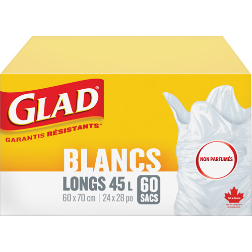 Sacs &agrave; ordures hauts 45 L sans parfum, R&eacute;gulier, 24" la x 28" lo, Blanc Par Equipment