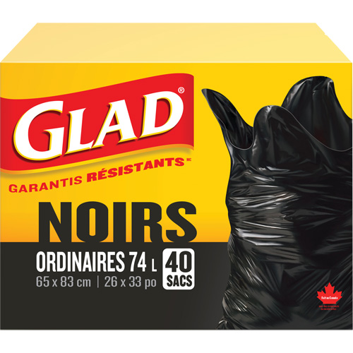Sacs &agrave; ordures 74 L, R&eacute;gulier, 26" la x 33" lo, Noir Par Equipment