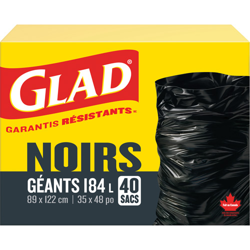 184L Garbage Bags, Regular, 35" W x 48" L, Black Par Equipment