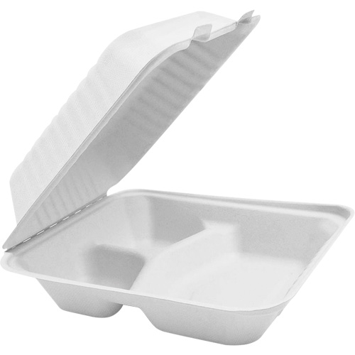 Contenants &agrave; charni&egrave;re pour nourriture compostable avec compartiments, Bagasse, Carr&eacute;e Par Equipment
