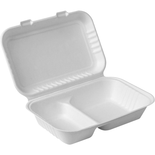 Compostable Hinged Food Containers with Compartments, Bagasse, Rectangular Par Equipment