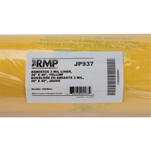 Doublures pour d&eacute;chets dangereux, Amiante, 40" lo x 26" la, 3 mils Par Equipment