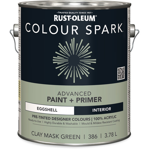 Colour Spark Interior Pre-Tinted Paint + Primer Wall Paint, Clay Mask Green, Eggshell, 3.78 L, Gallon Par Equipment
