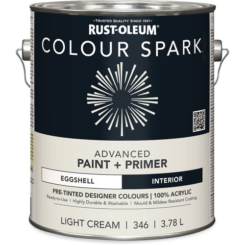 Colour Spark Interior Pre-Tinted Paint + Primer Wall Paint, White Cotton, Semi-Gloss, 3.78 L, Gallon Par Equipment