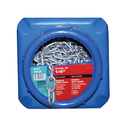 Chaînes galvanis&eacute;es par immersion &agrave; chaud, Acier au carbone, 1/4" x 100' (30,4 m) l, Calibre 30, Charge d'utilisation 1100 lb (0,55 tonne) Par Equipment
