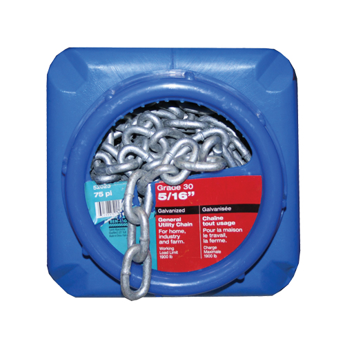 Chaînes galvanis&eacute;es par immersion &agrave; chaud, Acier au carbone, 5/16" x 75' (22,9 m) l, Calibre 30, Charge d'utilisation 1900 lb (0,95 tonne) Par Equipment