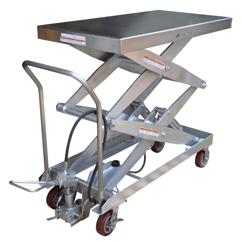 Pneumatic Hydraulic Scissor Lift Table, Stainless Steel, 47-1/4" L x 24" W, 1500 lbs. Cap. Par Equipment