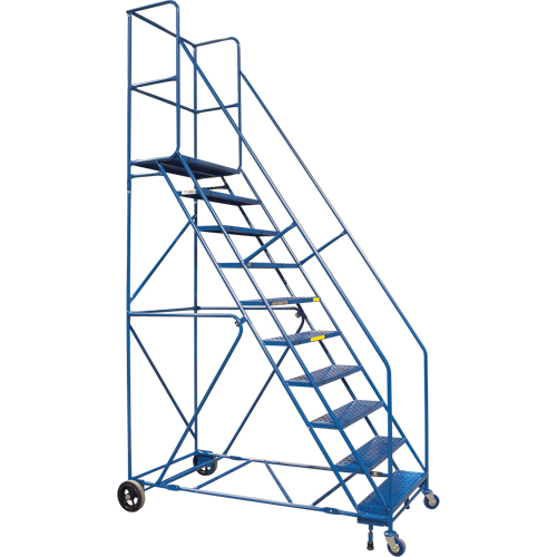 CSA-Certified Rolling Step Ladder with Locking Step, 10 Steps, 30" Step Width, 89" Platform Height, Steel Par Equipment