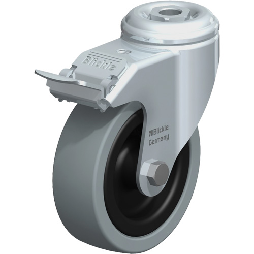 Roulette pour usage l&eacute;ger, Pivotant avec frein, 4" (101,6 mm), Caoutchouc plein, 242 lb (110 kg) Par Equipment