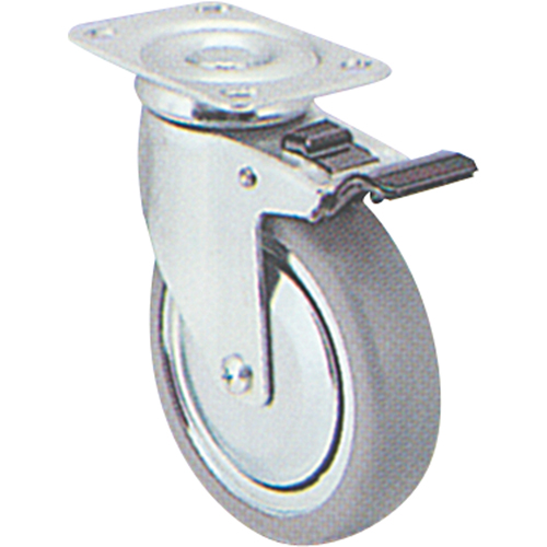 Zinc Plated Caster, Swivel with Brake, 5" (127 mm), Polyolefin, 240 lbs. (108 kg.) Par Equipment