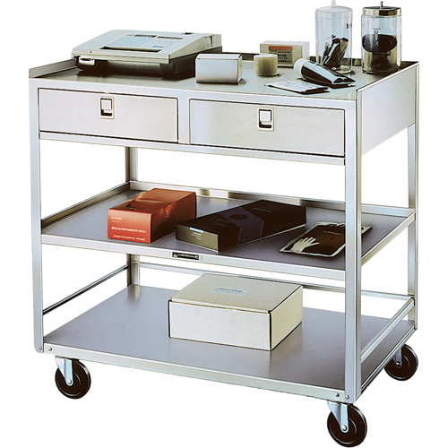 Stainless Steel Equipment Stands, 300 lbs. Capacity, Stainless Steel, 20"/20-1/8" x W, 35" x H, 37"/36-3/8" D, Knocked Down, 2 Drawers Par Equipment