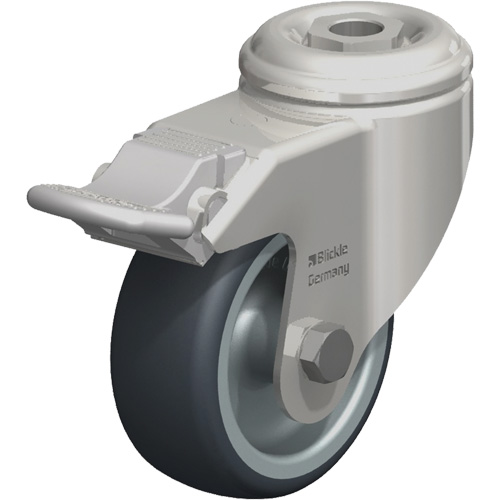 Stainless Steel Thermoplastic Elastomer Caster, Swivel with Brake, 3-1/8" (79.5 mm) Dia., 220 lbs. (100 kg.) Capacity Par Equipment