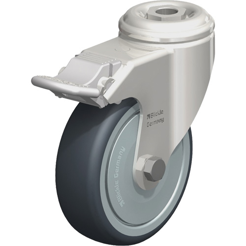 Stainless Steel Thermoplastic Elastomer Caster, Swivel with Brake, 4" (102 mm) Dia., 240 lbs. (108 kg.) Capacity Par Equipment