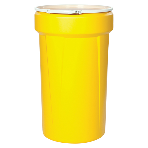 Baril emboîtable en poly&eacute;thyl&egrave;ne, 55 gal. US (45 gal. imp.), Dessus ouvert, Jaune Par Equipment