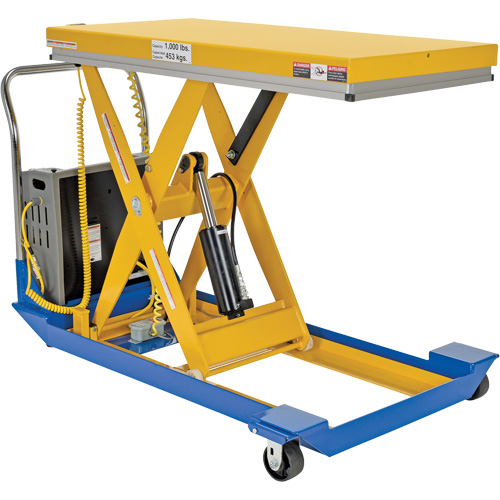 DC Powered & Manual Scissor Lift Table, Steel, 48" L x 24" W, 1000 lbs. Capacity Par Equipment