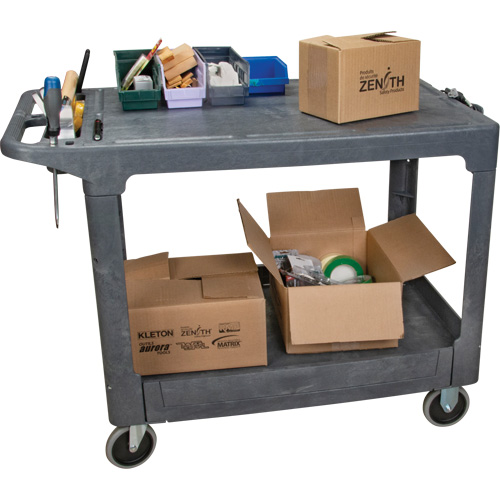 Flat-Shelf Utility Service Cart, 2 Tiers, 25-1/4" x 32-1/4" x 44", 550 lbs. Capacity Par Equipment
