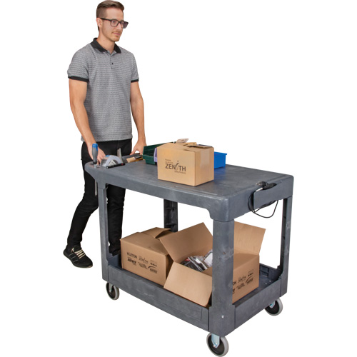 Flat-Shelf Utility Service Cart, 2 Tiers, 25-1/4" x 32-1/4" x 44", 550 lbs. Capacity Par Equipment