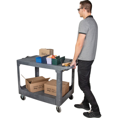 Flat-Shelf Utility Service Cart, 2 Tiers, 25-1/4" x 32-1/4" x 44", 550 lbs. Capacity Par Equipment