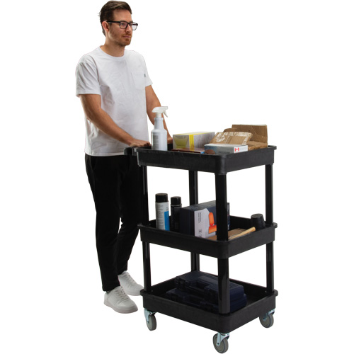 Utility Cart with Deep Lip Shelf, 3 Tiers, 19" x 39-1/2" x 28-1/4", 330 lbs. Capacity Par Equipment