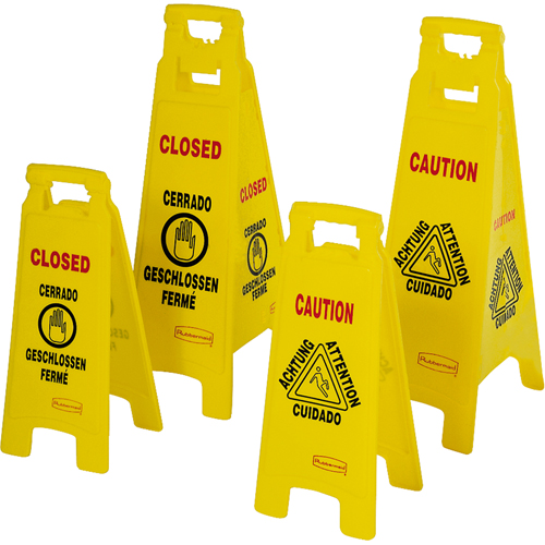 Wet Floor Safety Signs, Quadrilingual with Pictogram Par Equipment