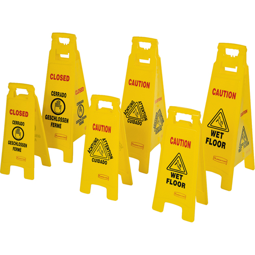 Wet Floor Safety Signs, Quadrilingual with Pictogram Par Equipment