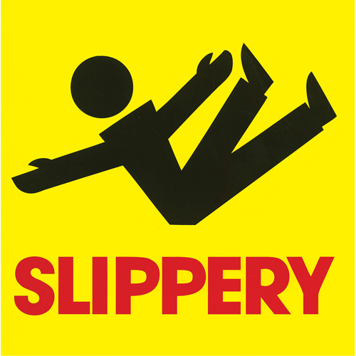 "Slippery" Traffic Cone Message Label, Adhesive, English with Pictogram Par Equipment