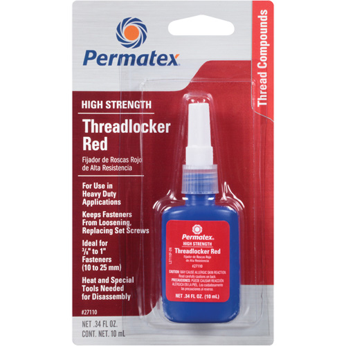 Low Viscosity Threadlocker, Red, High, 10 ml, Bottle Par Equipment