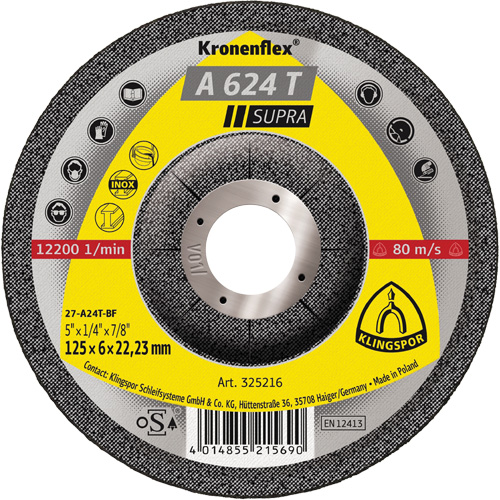 A 624 T Supra Kronenflex&reg; Grinding Disc, 5" x 1/4", 7/8" Arbor Par Equipment