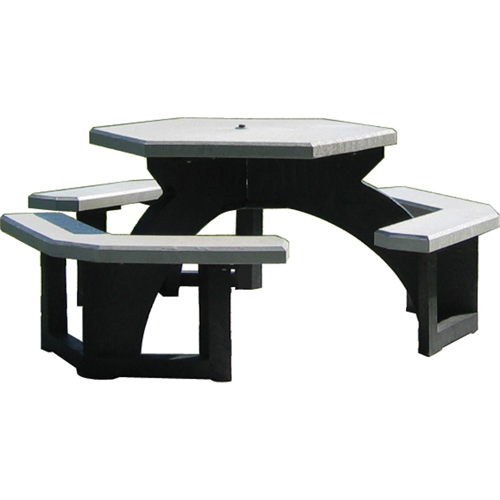 Tables de pique-nique hexagonales en plastique recycl&eacute;, 78" lo x 78" la, Gris Par Equipment