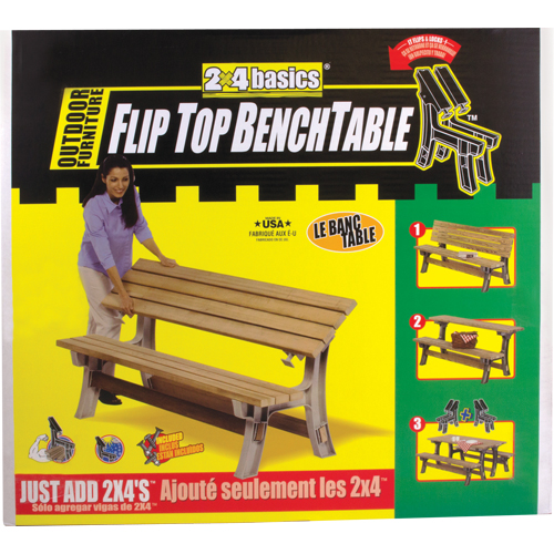 Basics&reg; Flip Top Park Bench / Table, Plastic, 96" L x 26" W x 34" H, Sand Par Equipment