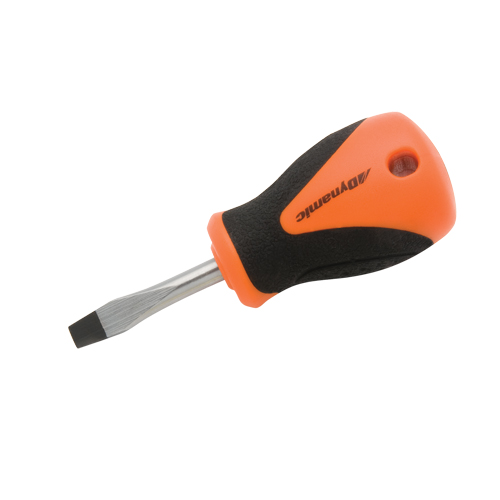 Stubby Slotted Screwdriver, 1/4" Tip, Round, 3-3/4" L, Cushion Grip Handle Par Equipment