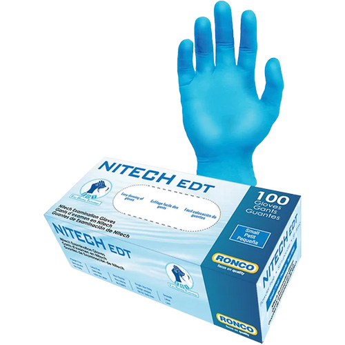 Gants d'examen EDT, Grand, Nitech, 5 mils, Sans poudre, Bleu, Classe 2 Par Equipment