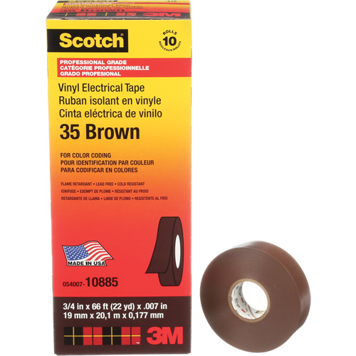 Ruban isolant en vinyle pour codification par couleur Scotch, 19 mm (3/4") la x 20 m (66') lo, 7 mils, Brun Par Equipment
