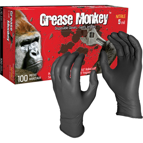 Grease Monkey&reg; Disposable Gloves, Large, Nitrile, 5-mil, Powder-Free, Black Par Equipment