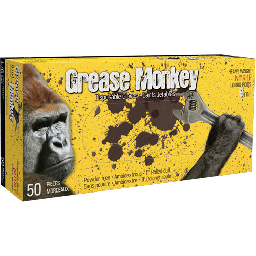 Gants Grease Monkey, Grand, Nitrile, 8 mils, Sans poudre, Noir Par Equipment