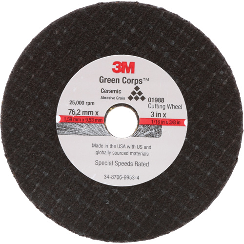 General-Purpose Cut-Off Wheel, 3" x 1/16", 3/8" Arbor, Type 27, Aluminum Oxide, 25000 RPM Par Equipment