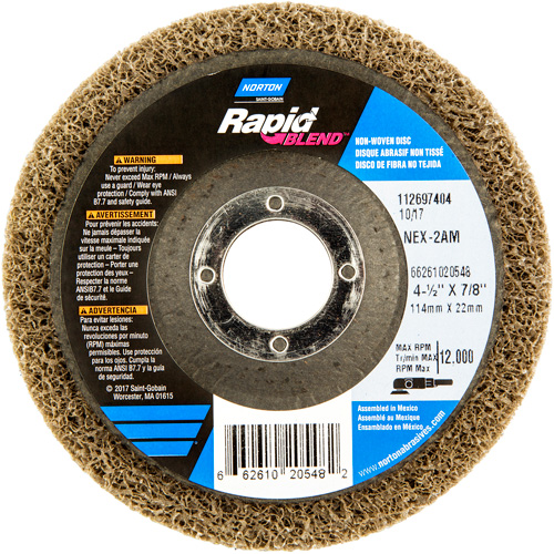DISQUE FINITION RAPIDE 4 1/2X7/8 NEX-2AM MOY, 4-1/2" dia., Grain Moyen, Oxyde d'aluminium Par Equipment