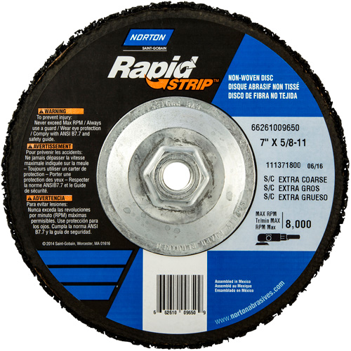 Disques &agrave; moyeu d&eacute;port&eacute; non tiss&eacute;s pour d&eacute;capage rapide Bear-Tex, 7" dia., Grain Extra grossier, Carbure de silicium Par Equipment
