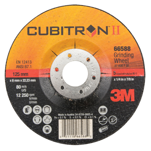 Meules &agrave; moyeu d&eacute;port&eacute; Cubitron II, 5" x 1/4", Arbre 7/8", Type 27 Par Equipment