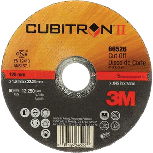 Cut-Off Wheels - CubitronII, 5" x 0.045"/0.05", 7/8" Arbor, Type 1, Ceramic, 12250 RPM Par Equipment